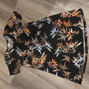 Veronica M Black Dress with Orange and Blue Leaf Pattern